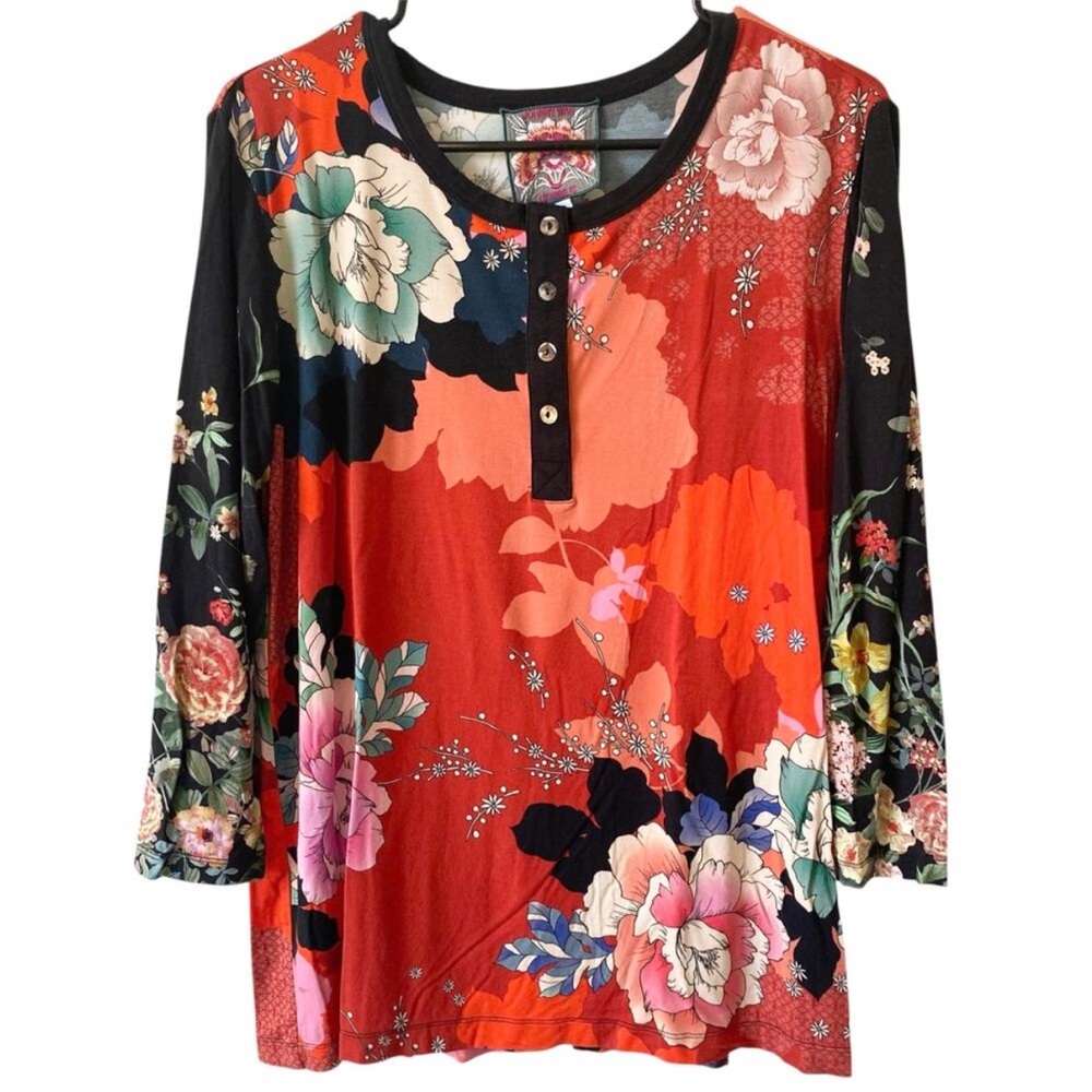 JOHNNY WAS Tura Henley 3/4 Sleeve Floral Blouse Top | Size S - Picture 2 of 6